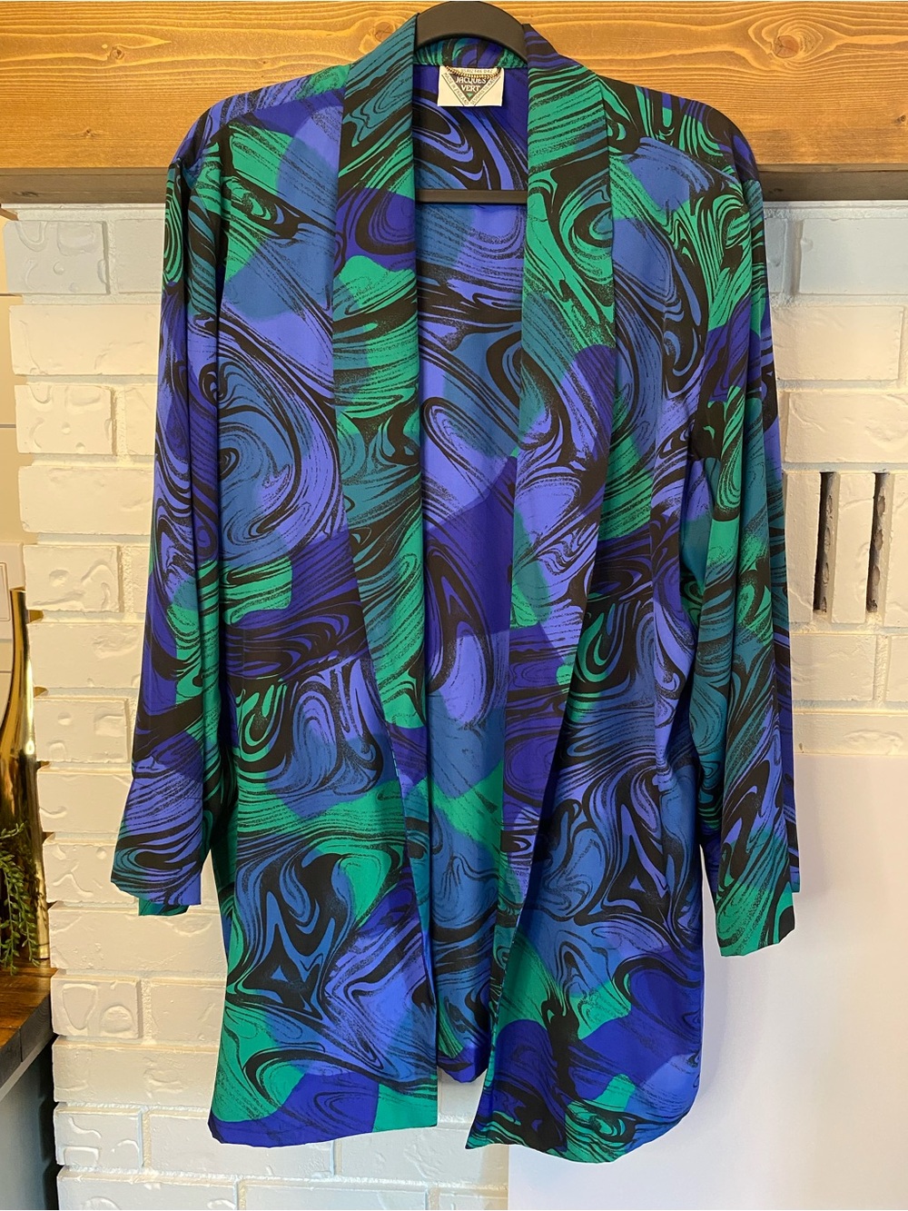 Vintage Jacques Vert Made in England Abstract Open Front Bright Blazer Size 12